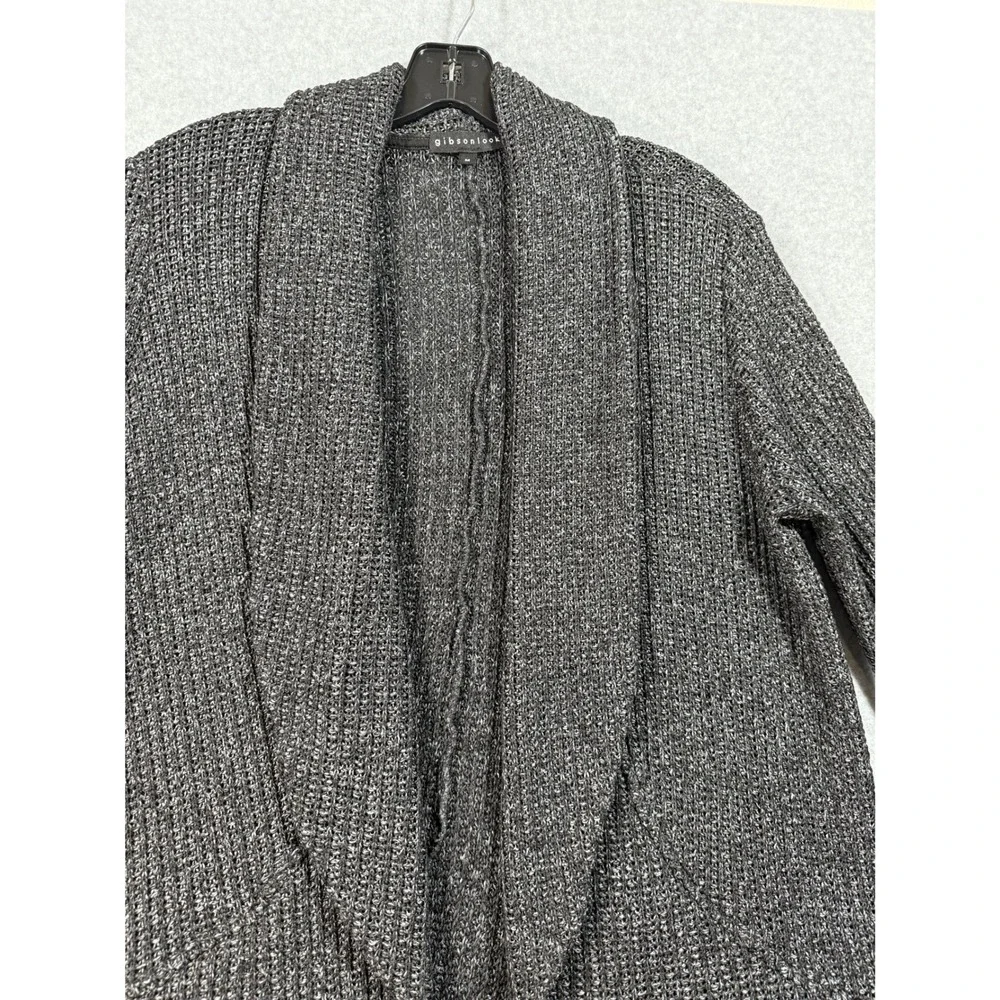 Gibsonlook Open Front Knit Cardigan Sweater Charcoal Gray Medium Officecore - Picture 13 of 14